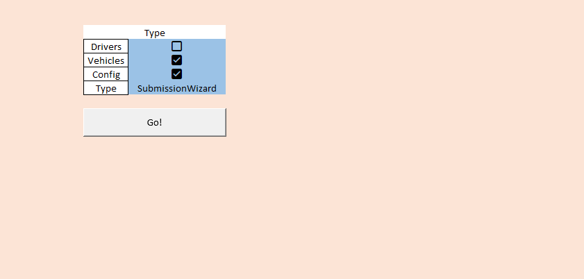 Run settings: Drivers/Vehicles/Config selection